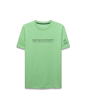 Mens Joji Wordmark Graphic Tee, vibrant light green classic fit jersey t-shirt with a large outlined PSYCHO BUNNY graphic on the chest and an embroidered bunny skull logo on the left sleeve. (5)