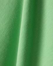 Mens Joji Wordmark Graphic Tee in a vibrant, eye-catching lime green jersey knit fabric, showcasing a fine, soft texture with subtle diagonal ribbing and elegant, flowing folds. (6)