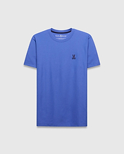 Mens Taylor Pique Tee in vibrant cobalt blue, classic fit, with a small, dark navy embroidered Psycho Bunny skull logo on the left chest. (5)