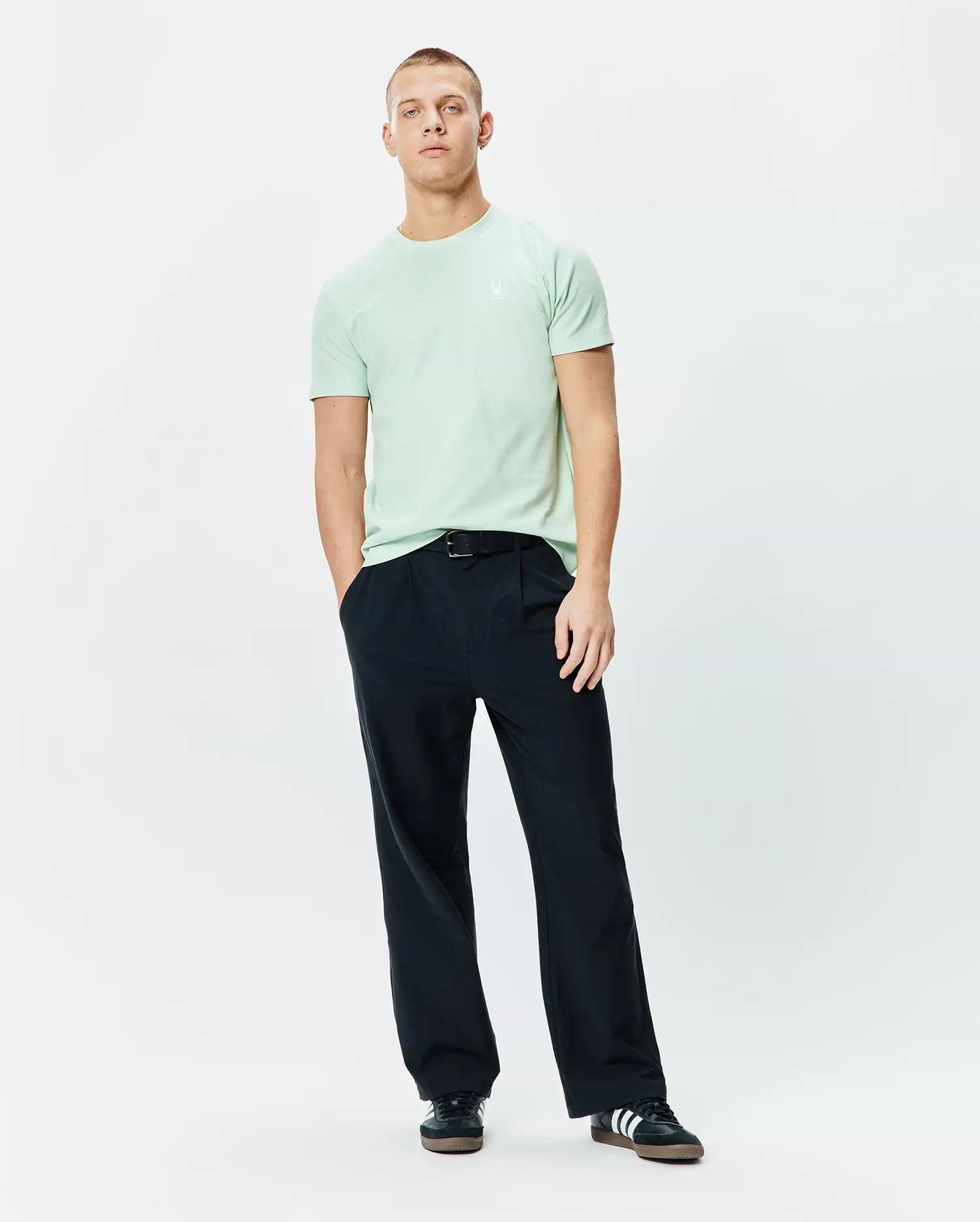 Mens Taylor Pique Tee in light green, featuring a classic fit and a small white embroidered Psycho Bunny skull logo on the left chest.
