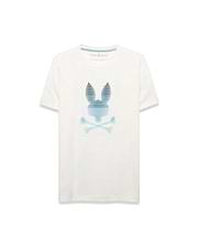 Men's Slade Bunny Graphic Tee, an ecru classic fit jersey t-shirt with a large, center chest blue and teal gradient striped Psycho Bunny skull logo. (1)
