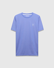 Mens Dash Bunny Sport Tee. Periwinkle classic fit performance t-shirt with a small white embroidered Psycho Bunny skull logo on the left chest and white inner collar detail. (5)
