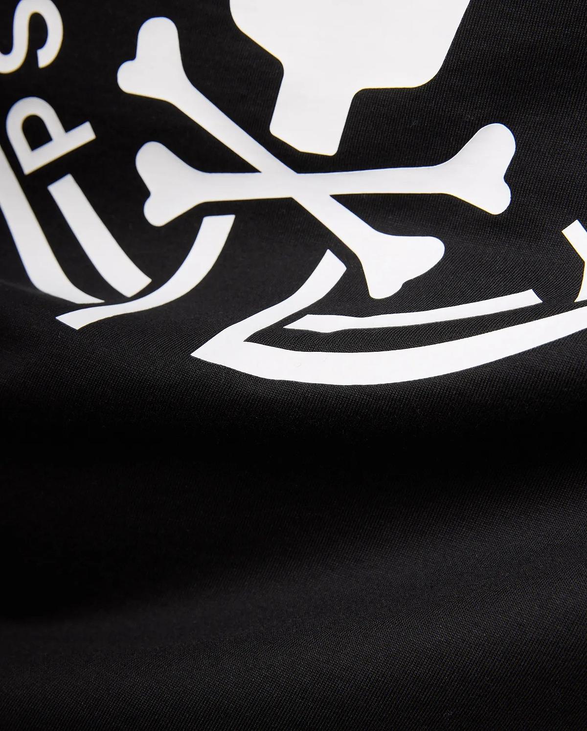 Mens Santa Fe Bunny Graphic Tee, a black jersey knit t-shirt featuring a bold white graphic print of crossbones and partial Psycho Bunny logo text.