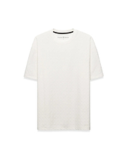 Off-white Mens Garry Relaxed Fit Tee, featuring a subtle embossed diamond and bunny skull pattern, small Psycho Bunny logo on left chest, and black branded neck tape.