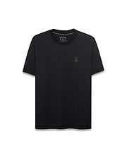 Edmonds Chest Bunny Sport Tee, a black classic fit jersey t-shirt with a small embroidered red bunny skull logo on the left chest, red sleeve cuff trim, and Psycho Bunny text on the right sleeve. (5)