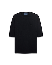 Mens Makai Textured Knit T-Shirt in black, featuring a relaxed fit, textured knit fabric, and a tonal embroidered Psycho Bunny skull logo on the left chest.