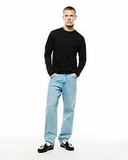 Men's Oscar Longsleeve Tee, a classic fit black jersey knit long-sleeve t-shirt featuring a small, tonal embroidered Psycho Bunny skull logo on the left chest. (4)