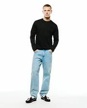 Men's Oscar Longsleeve Tee, a classic fit black jersey knit long-sleeve t-shirt featuring a small, tonal embroidered Psycho Bunny skull logo on the left chest. (4)