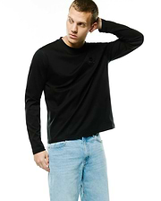Black Men's Oscar Longsleeve Tee, a classic fit jersey knit with a small, tonal embroidered Psycho Bunny skull logo on the left chest. (1)