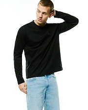 Black Men's Oscar Longsleeve Tee, a classic fit jersey knit with a small, tonal embroidered Psycho Bunny skull logo on the left chest. (1)