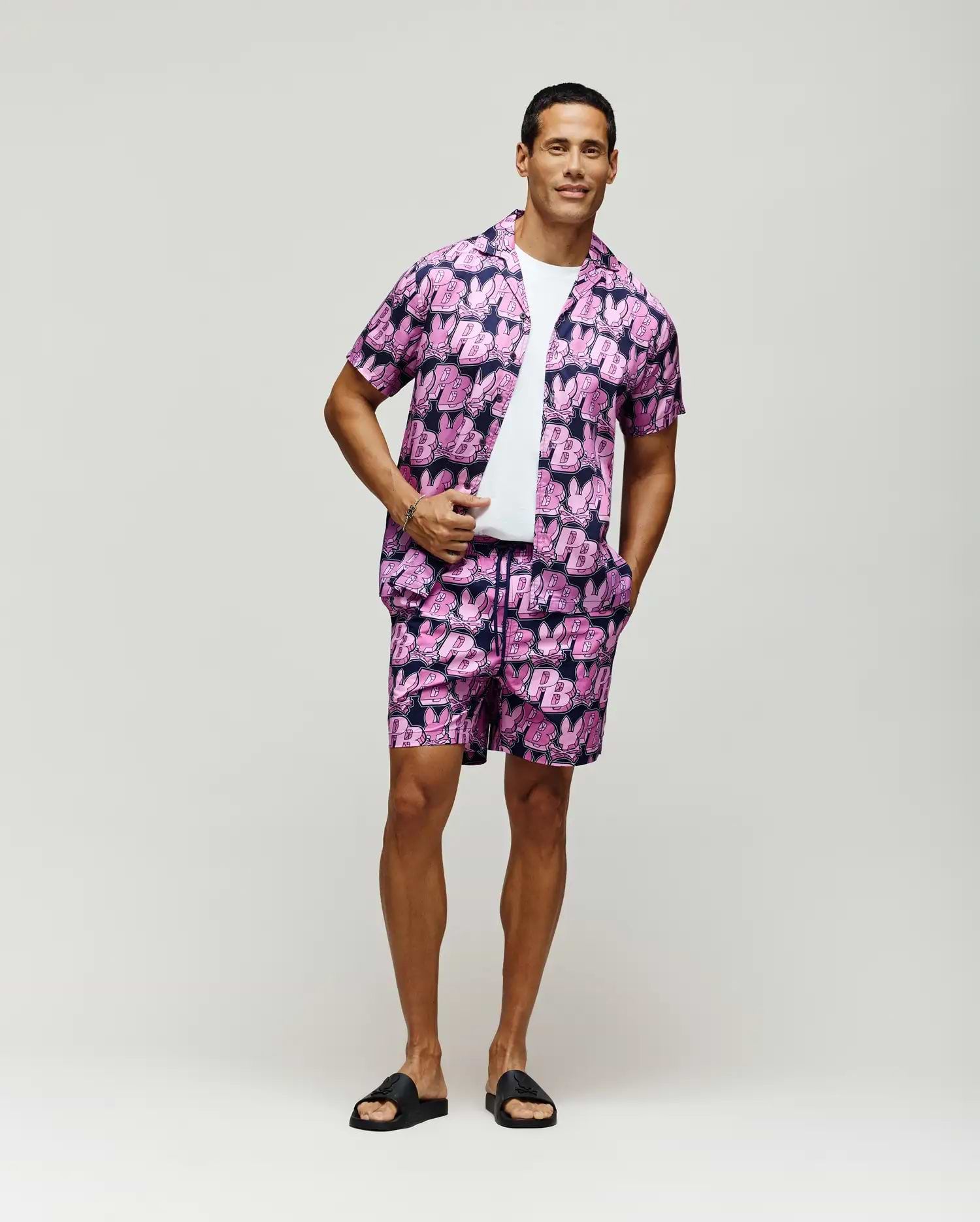 Men's Zal Tencel All Over Print Shirt in Pink | Psycho Bunny