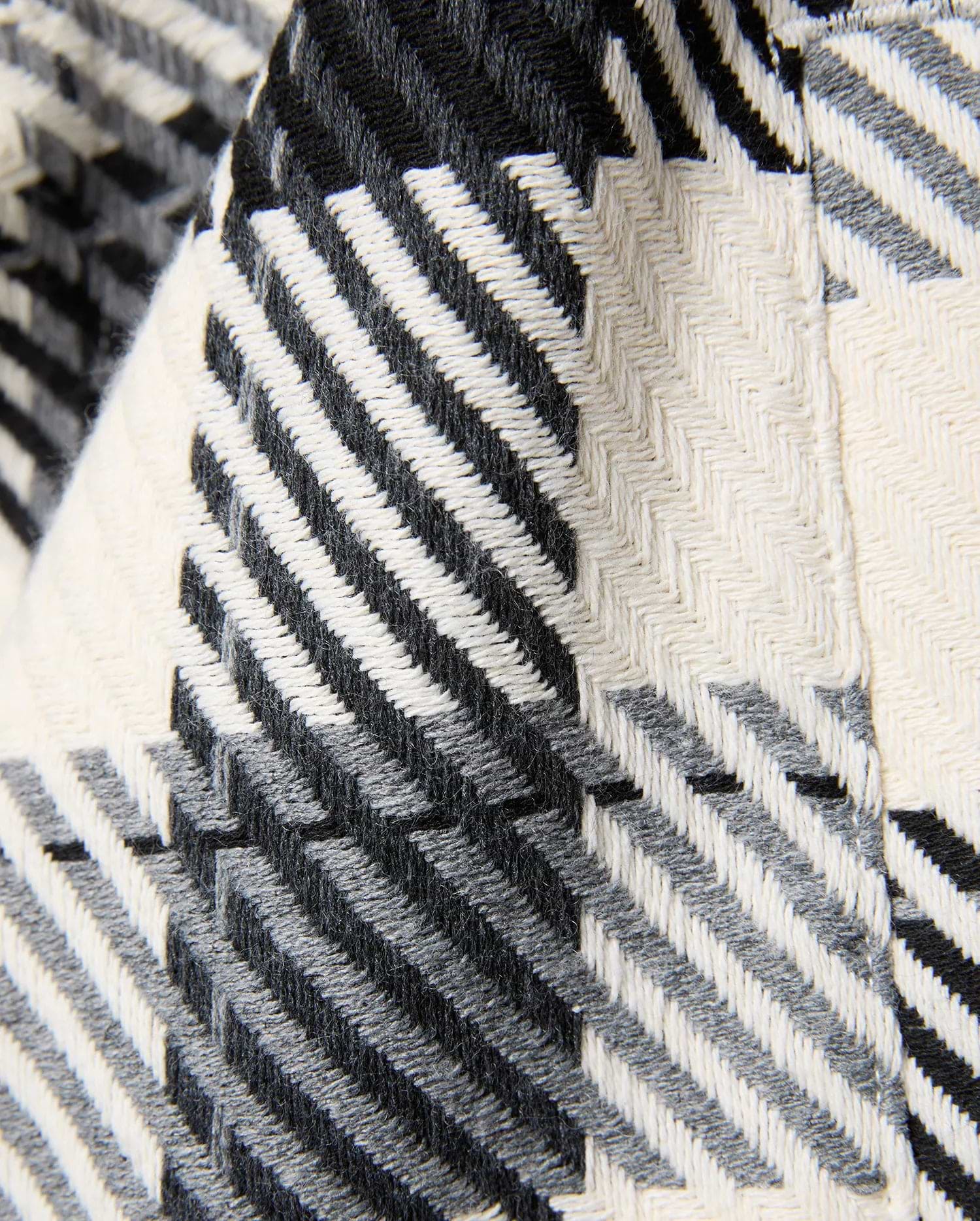 Mens Kessler Relaxed Plaid Overshirt, a premium piece featuring a bold black, white, and grey plaid pattern with a visible, intricate herringbone weave texture.
