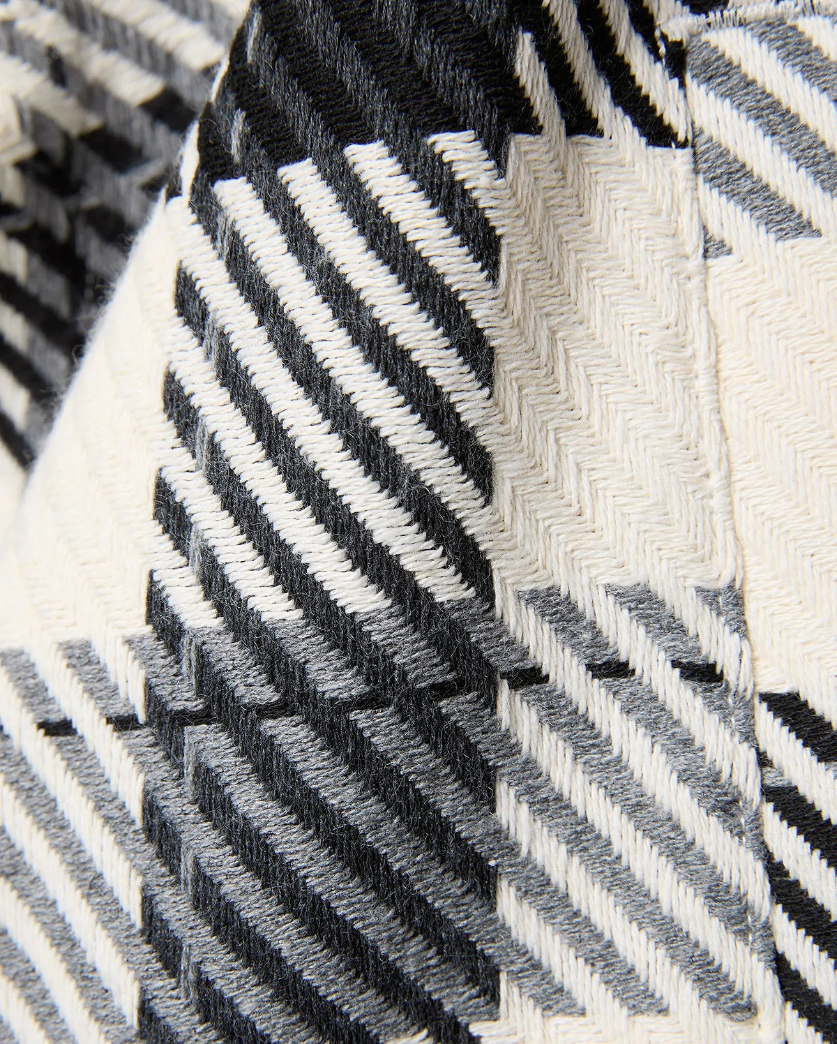 Mens Kessler Relaxed Plaid Overshirt, a premium piece featuring a bold black, white, and grey plaid pattern with a visible, intricate herringbone weave texture.