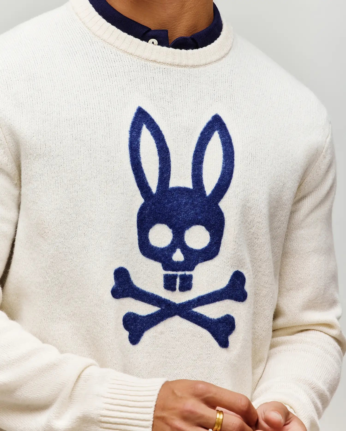 Men's Saxon Cozy Yarn Crew in Beige | Psycho Bunny