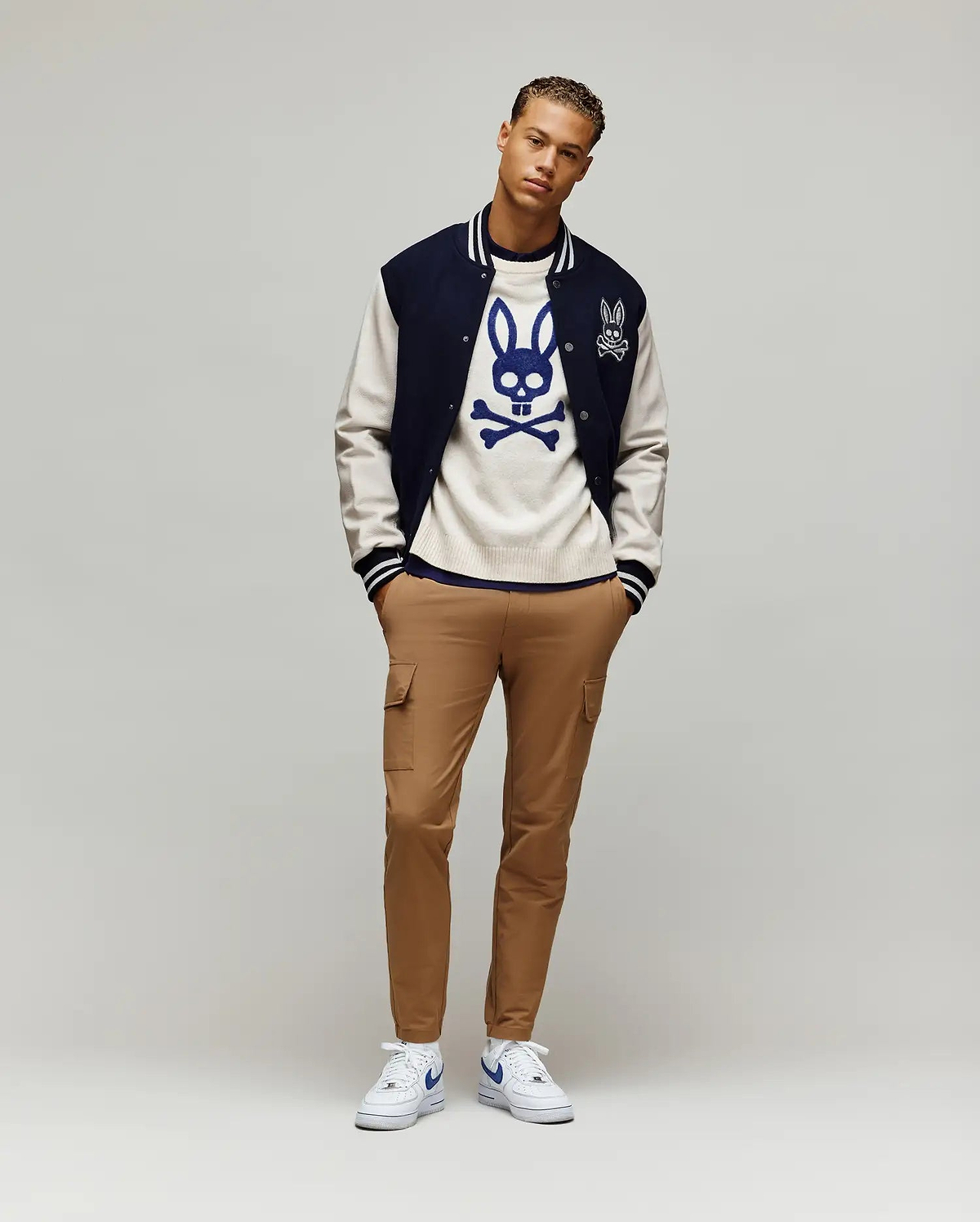 Men's Saxon Cozy Yarn Crew in Beige | Psycho Bunny