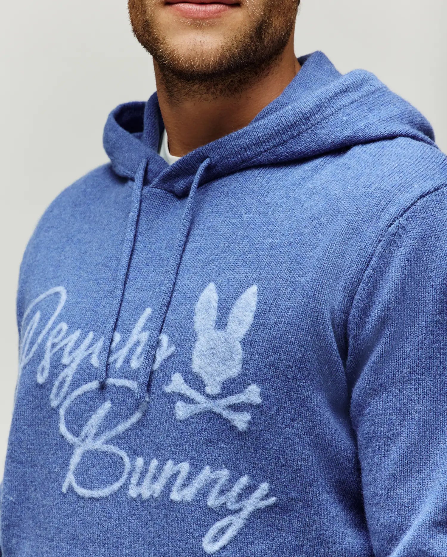 Men's Sacha Cozy Merino Wordmark Hoodie in Blue | Psycho Bunny