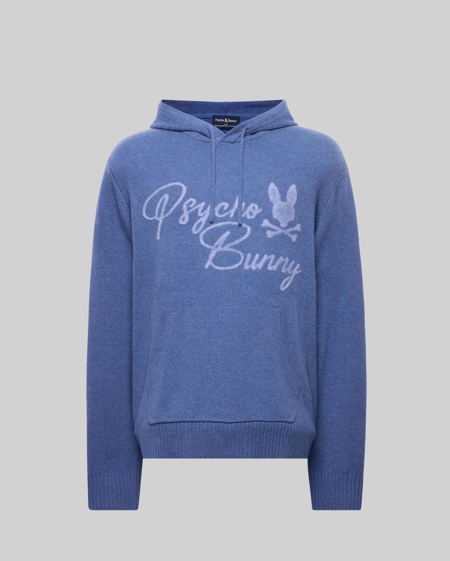 Men's Sacha Cozy Merino Wordmark Hoodie in Blue | Psycho Bunny