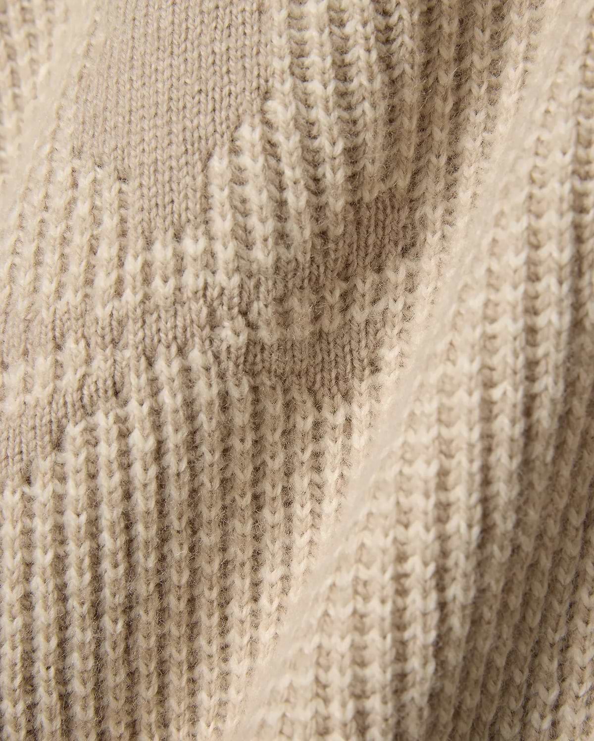 Psycho Bunny Mens Atkinson Cardigan, a luxurious beige knit featuring a subtle cream two-tone patterned texture and soft, visible knit stitches for refined streetwear style.