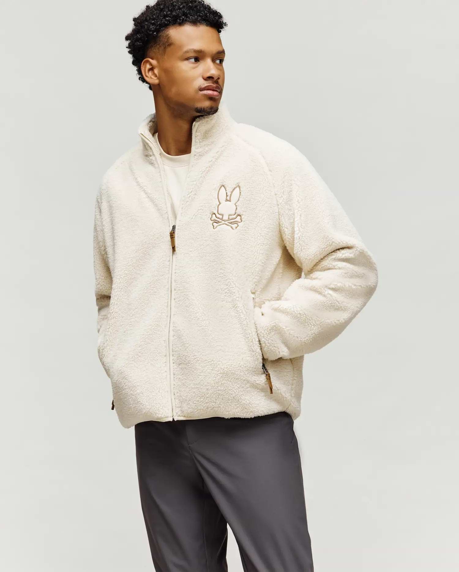 Men's Riley Sherpa Full Zip in White | Psycho Bunny