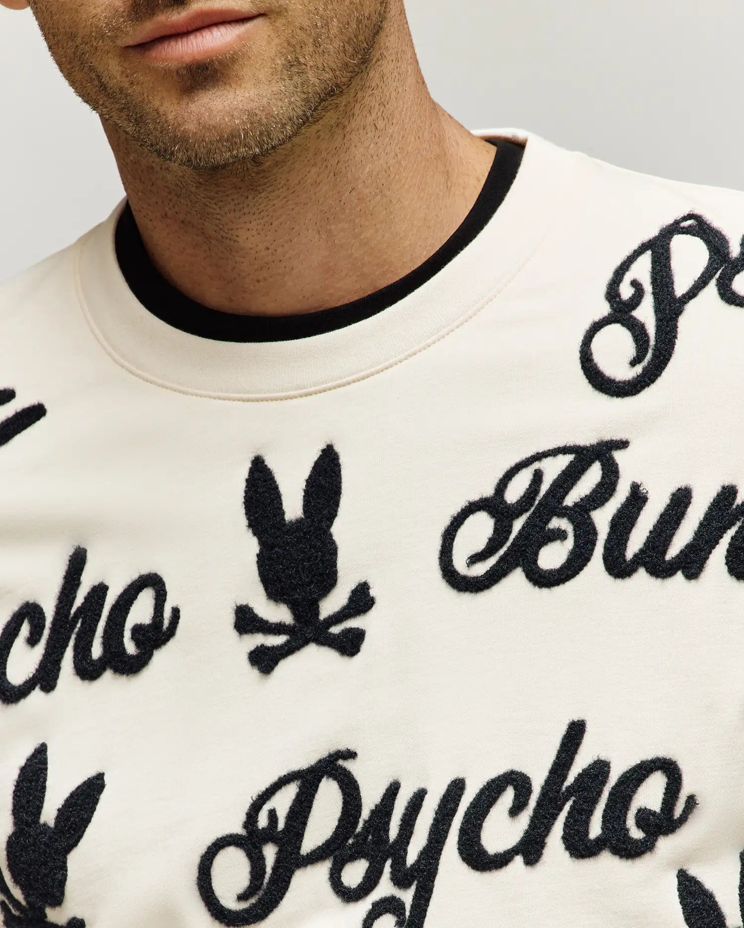 Men's Skylar All Over Fuzzy Crew in White | Psycho Bunny