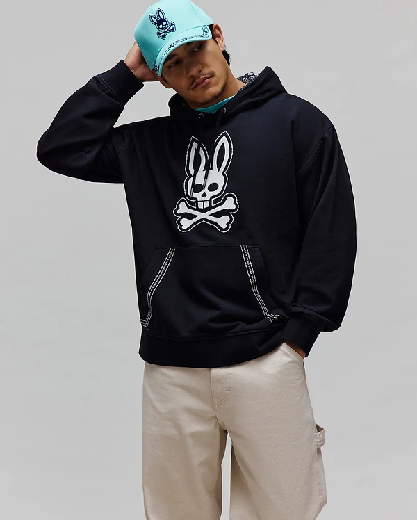 Men's Luke Paisley Oversized Hoodie in Black | Psycho Bunny