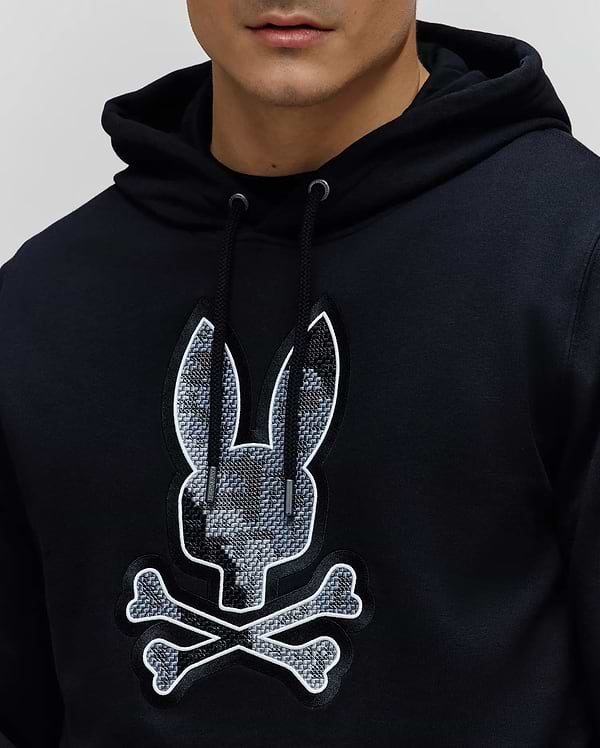 Men's Olivier Pixel Bunny Embroidered Hoodie in Black | Psycho Bunny
