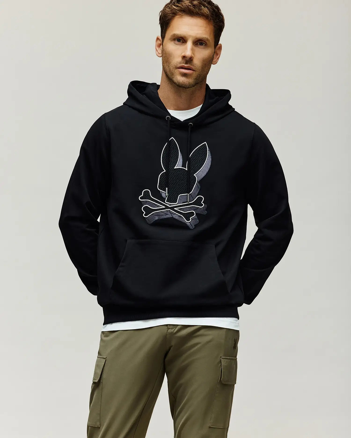 Men's Zal 3d Studded Bunny Hoodie in Black | Psycho Bunny