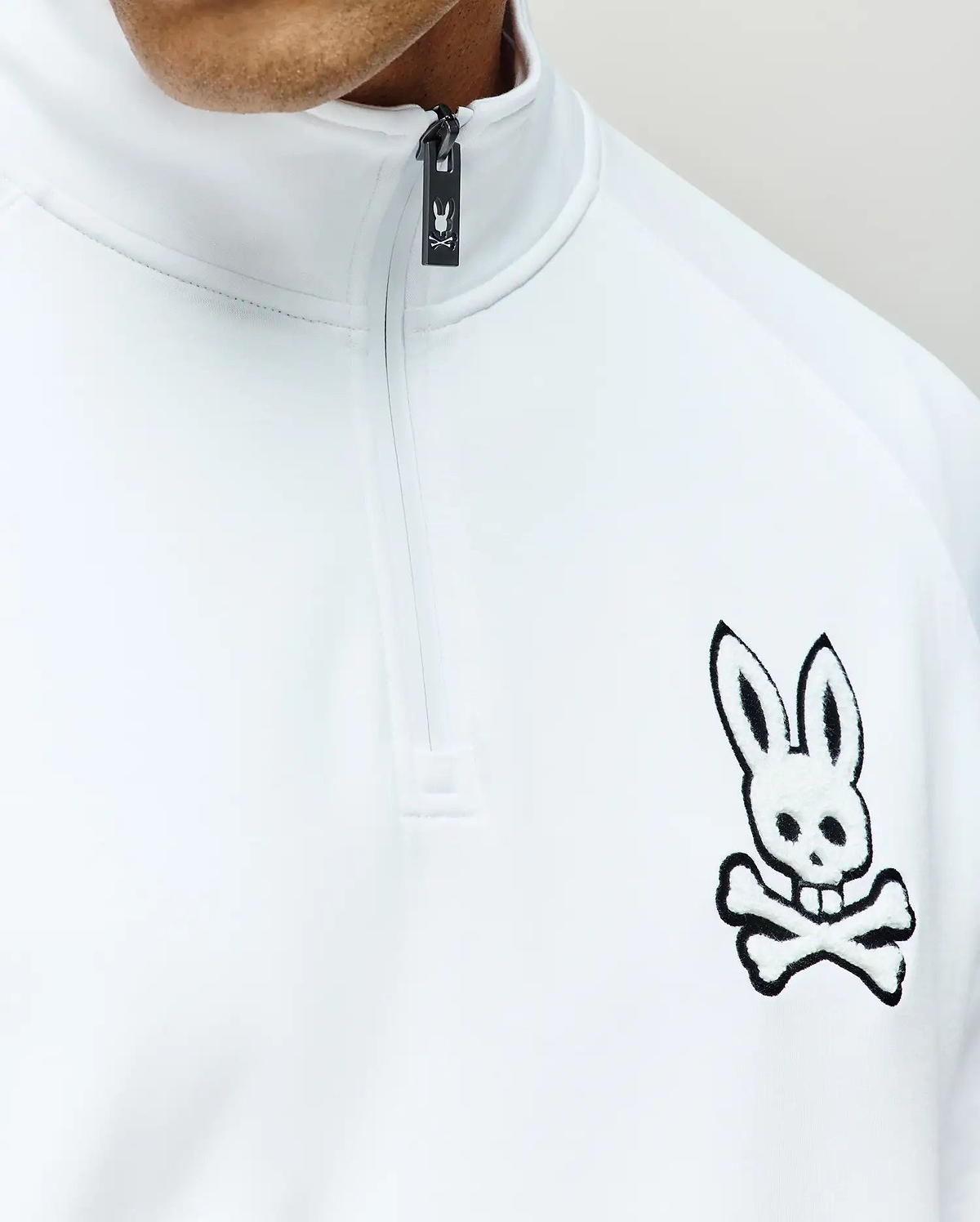 Men's Tate 1/4 Zip Chenille Embroidered Pullover in White | Psycho