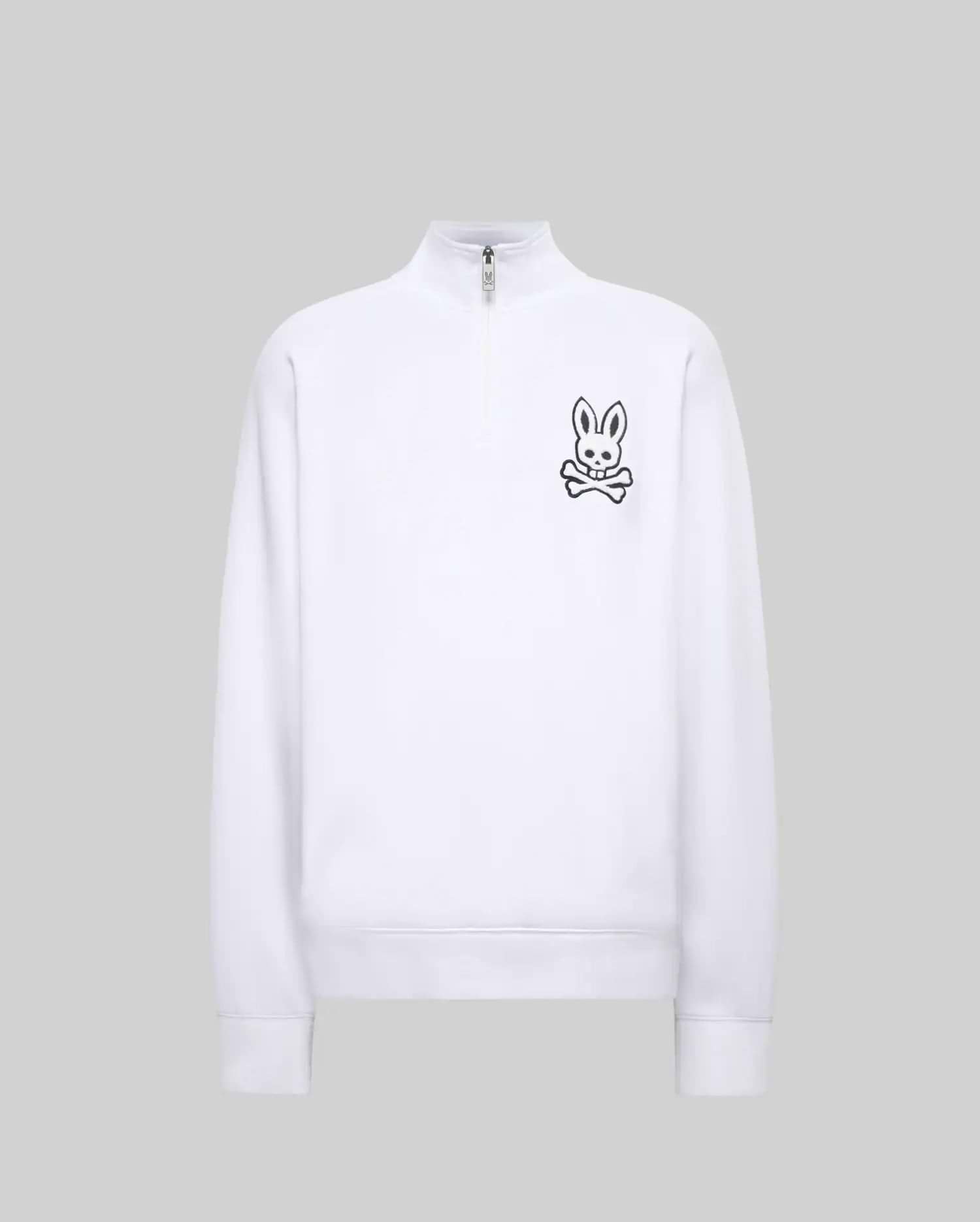 Men's Tate 1/4 Zip Chenille Embroidered Pullover in White | Psycho