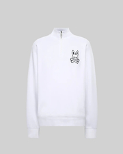 Men's Tate 1/4 Zip Chenille Embroidered Pullover in White | Psycho