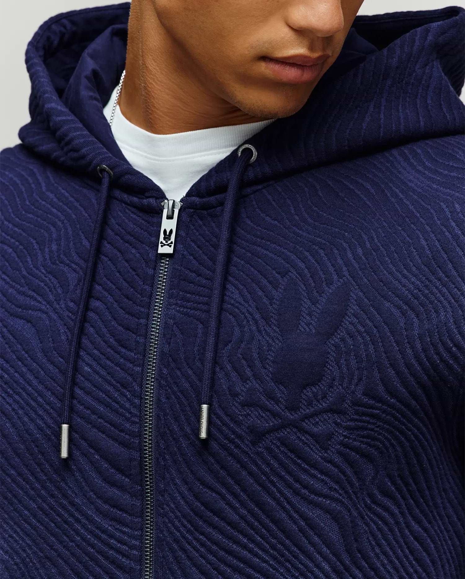 Men's Kendrick Double Knit Jacquard Zip Textured Hoodie in Blue