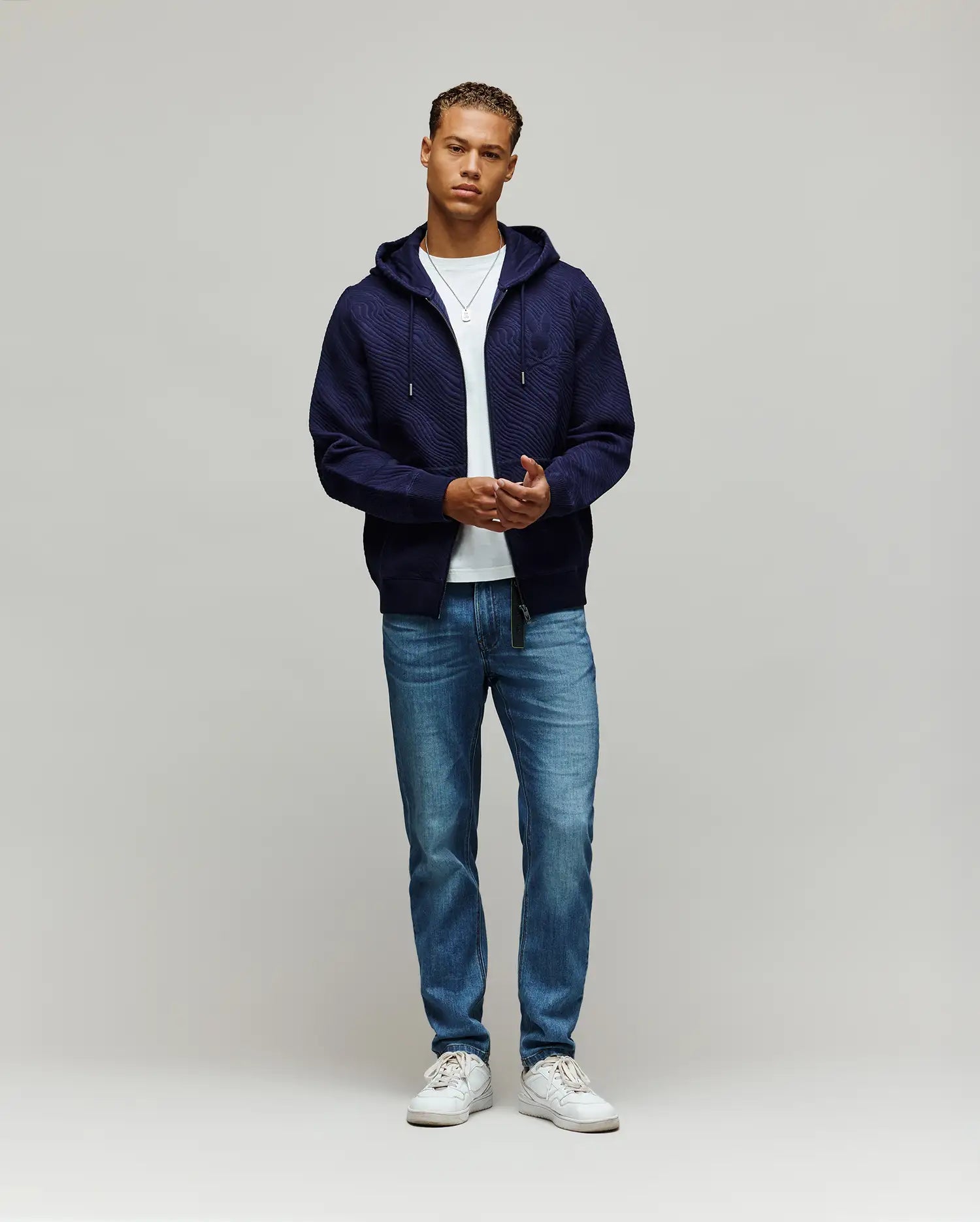 Men's Kendrick Double Knit Jacquard Zip Textured Hoodie in Blue