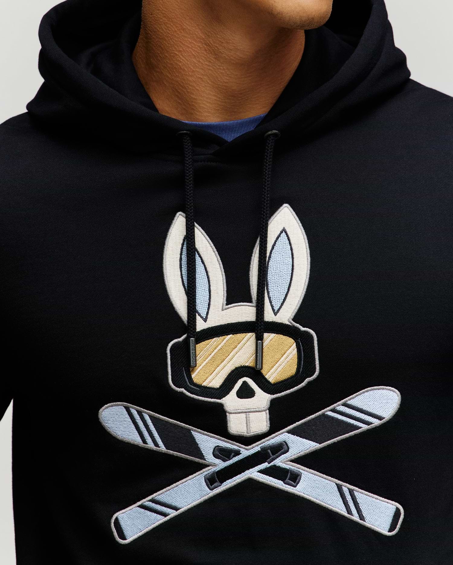 Men's Indigo Ski Bunny Hoodie in Black | Psycho Bunny