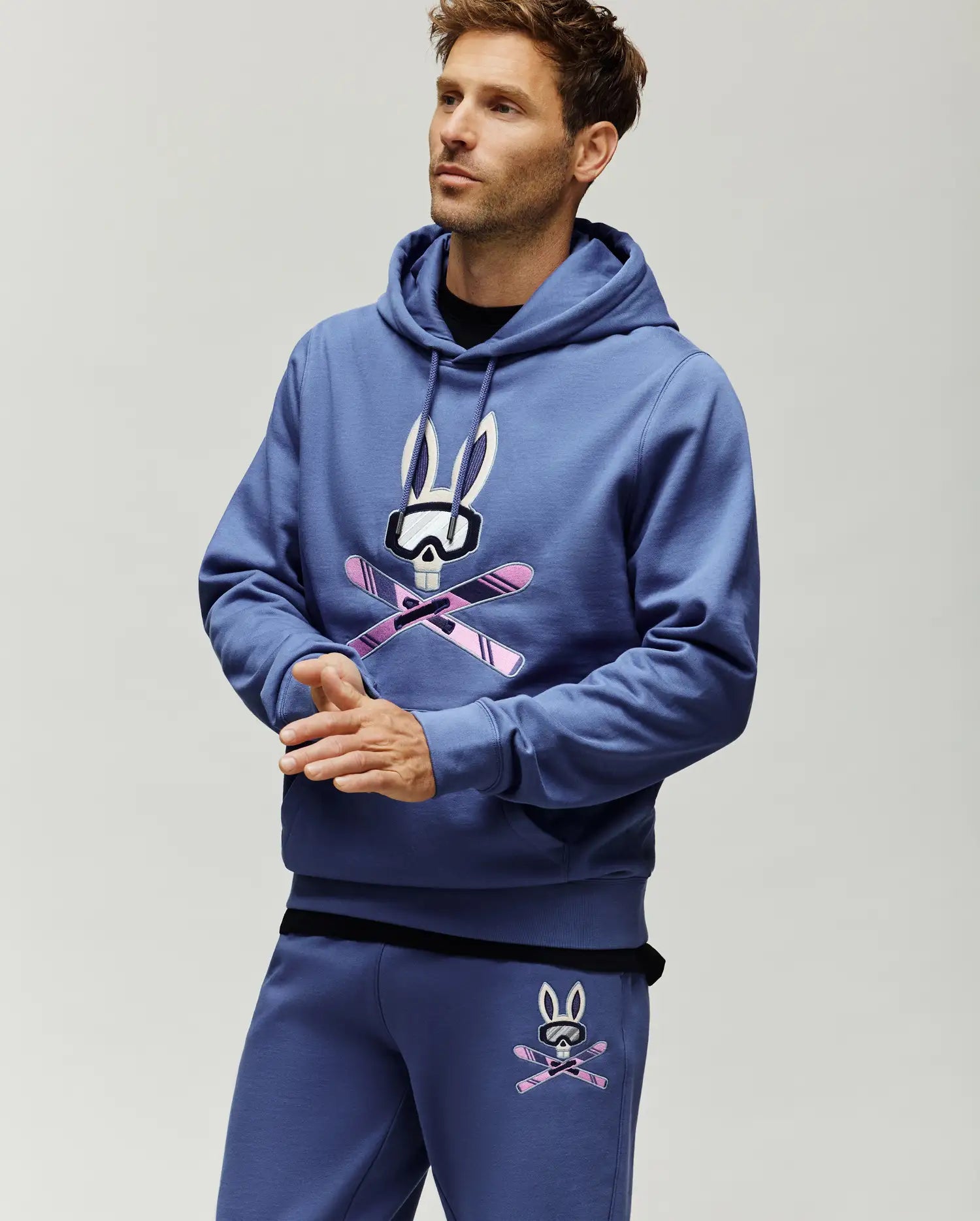 Men's Indigo Ski Bunny Hoodie in Gray | Psycho Bunny