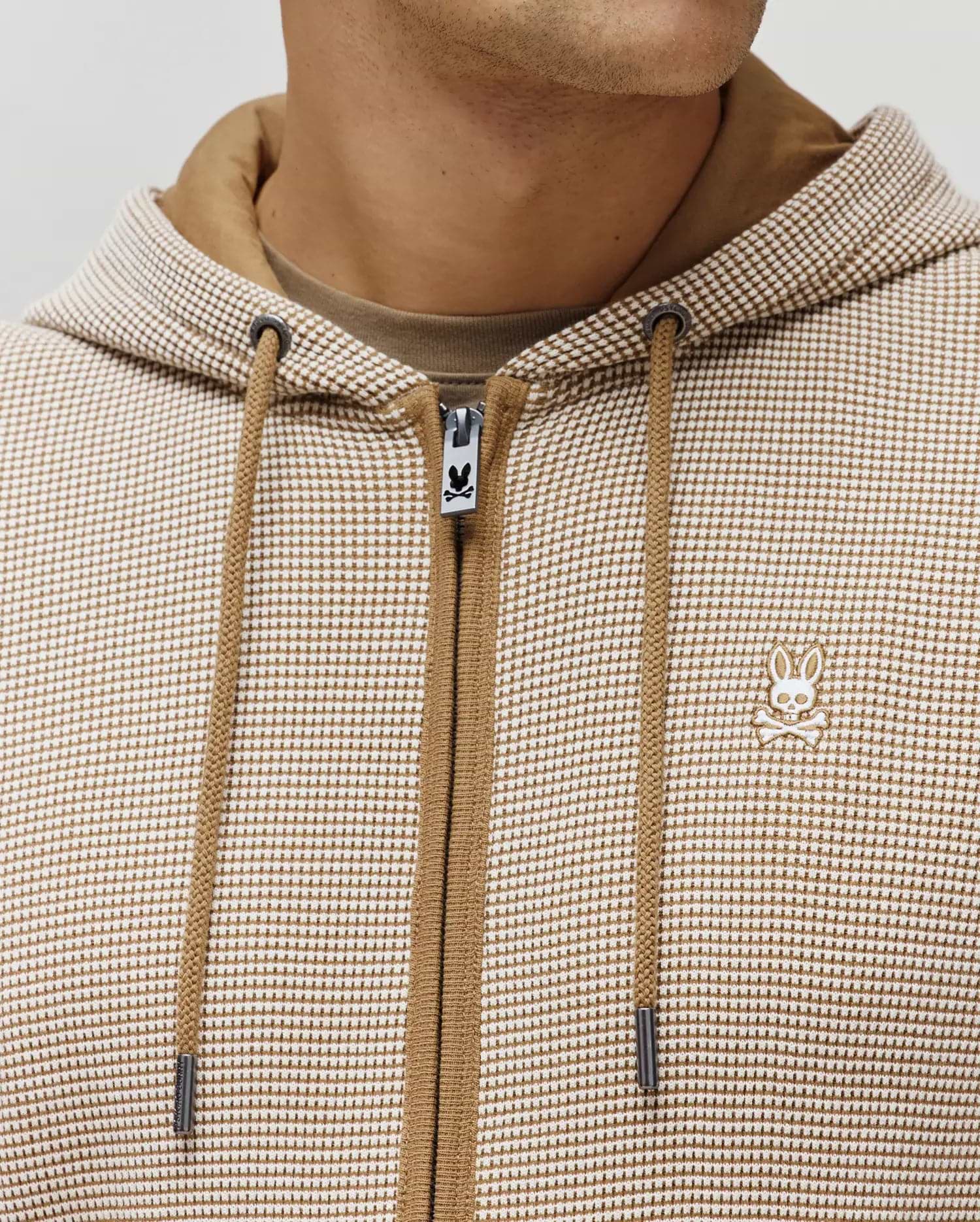 Men's Maxton Waffle Full Zip Hoodie in White | Psycho Bunny