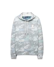 Men's Alfie All-Over Print Hoodie, a relaxed fit light blue, grey, and white digital camouflage print hoodie with a drawstring hood, kangaroo pocket, and small white embroidered Psycho Bunny skull logo on the left chest. (5)
