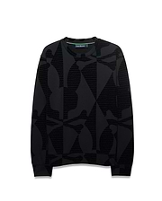 Angus Oversized Crewneck in black jersey, featuring a subtle tonal all-over print of the Psycho Bunny logo and text, with a vibrant green neck tape. (5)