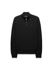 Black Mens Marc Textured 1/4 Zip, a classic fit pullover with a subtle geometric textured knit, silver quarter-zip, and an embroidered black Psycho Bunny skull logo on the left chest.