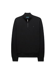 Black Mens Marc Textured 1/4 Zip, a classic fit pullover with a subtle geometric textured knit, silver quarter-zip, and an embroidered black Psycho Bunny skull logo on the left chest.