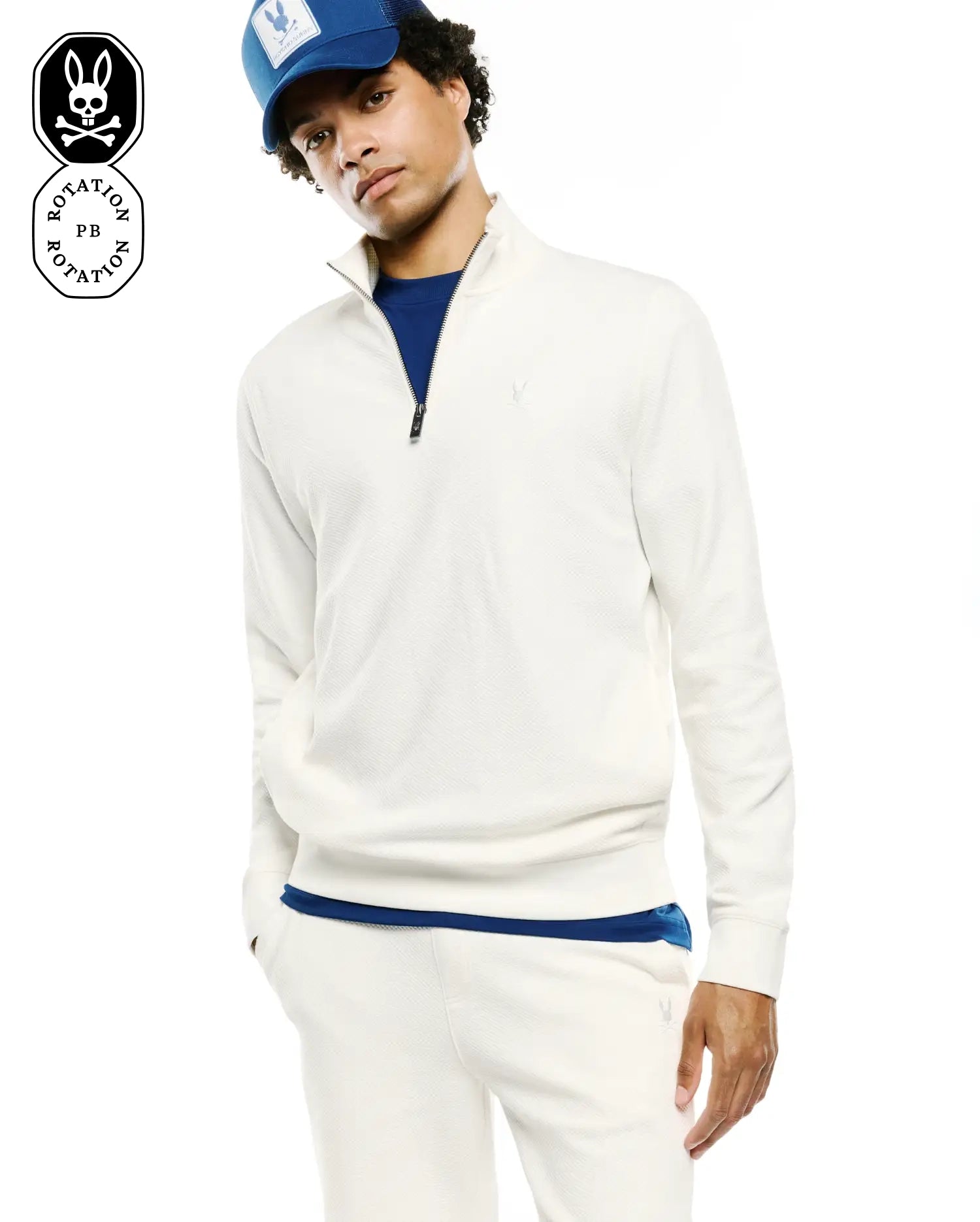 Men's Marc Quarter-Zip Sweatshirt in Ecru | Psycho Bunny