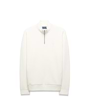 Mens Marc Textured 1/4 Zip in cream, a classic fit pullover with a subtle textured knit, silver quarter-zip, and a tonal embroidered Psycho Bunny skull logo on the left chest.