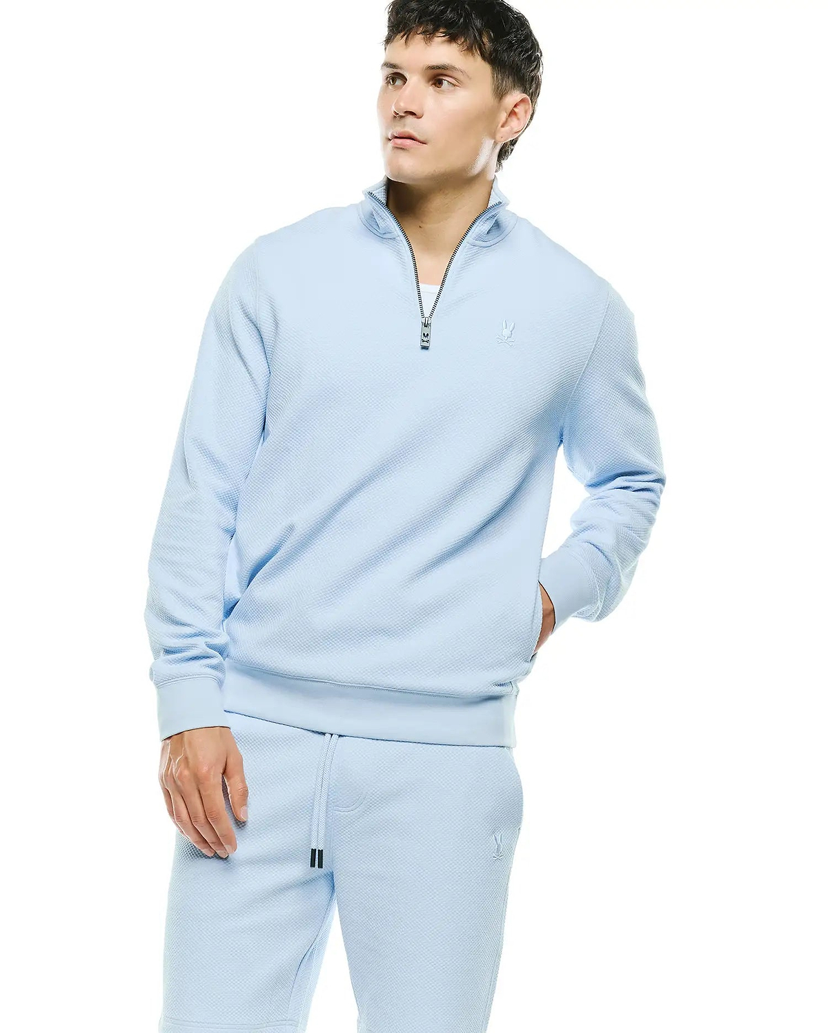 Men's Marc Quarter-Zip Sweatshirt in Pale Blue | Psycho Bunny