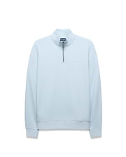 Mens Marc Textured 1/4 Zip in light blue, featuring a classic fit, subtle pique-like texture, silver quarter-zip, and a small embroidered Psycho Bunny skull logo on the left chest.