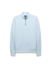 Mens Marc Textured 1/4 Zip in light blue, featuring a classic fit, subtle pique-like texture, silver quarter-zip, and a small embroidered Psycho Bunny skull logo on the left chest.