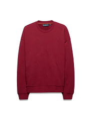 Mens Cedrick All Over Jacquard Crew, a relaxed fit deep red crewneck sweatshirt featuring a subtle all-over jacquard Psycho Bunny skull logo pattern, a small embroidered chest logo, and an orange inner collar stripe.
