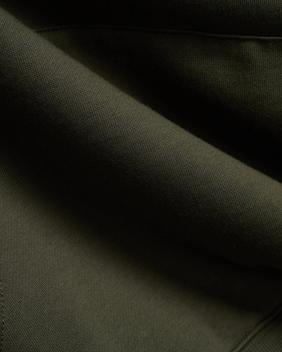 Mens Terrence Brushed Fleece Hoodie in dark olive green, showcasing soft, textured brushed fleece fabric with subtle knit details, draped in gentle folds.