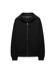 Mens Jonathan Zip Hoodie, black soft cotton, relaxed fit, featuring a tonal embroidered Psycho Bunny skull logo on the left chest, full silver zip with bunny skull pull, and green branded neck tape. (5)