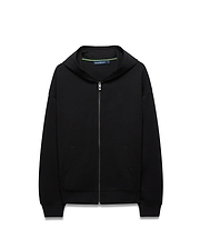 Mens Jonathan Zip Hoodie, black soft cotton, relaxed fit, featuring a tonal embroidered Psycho Bunny skull logo on the left chest, full silver zip with bunny skull pull, and green branded neck tape. (5)