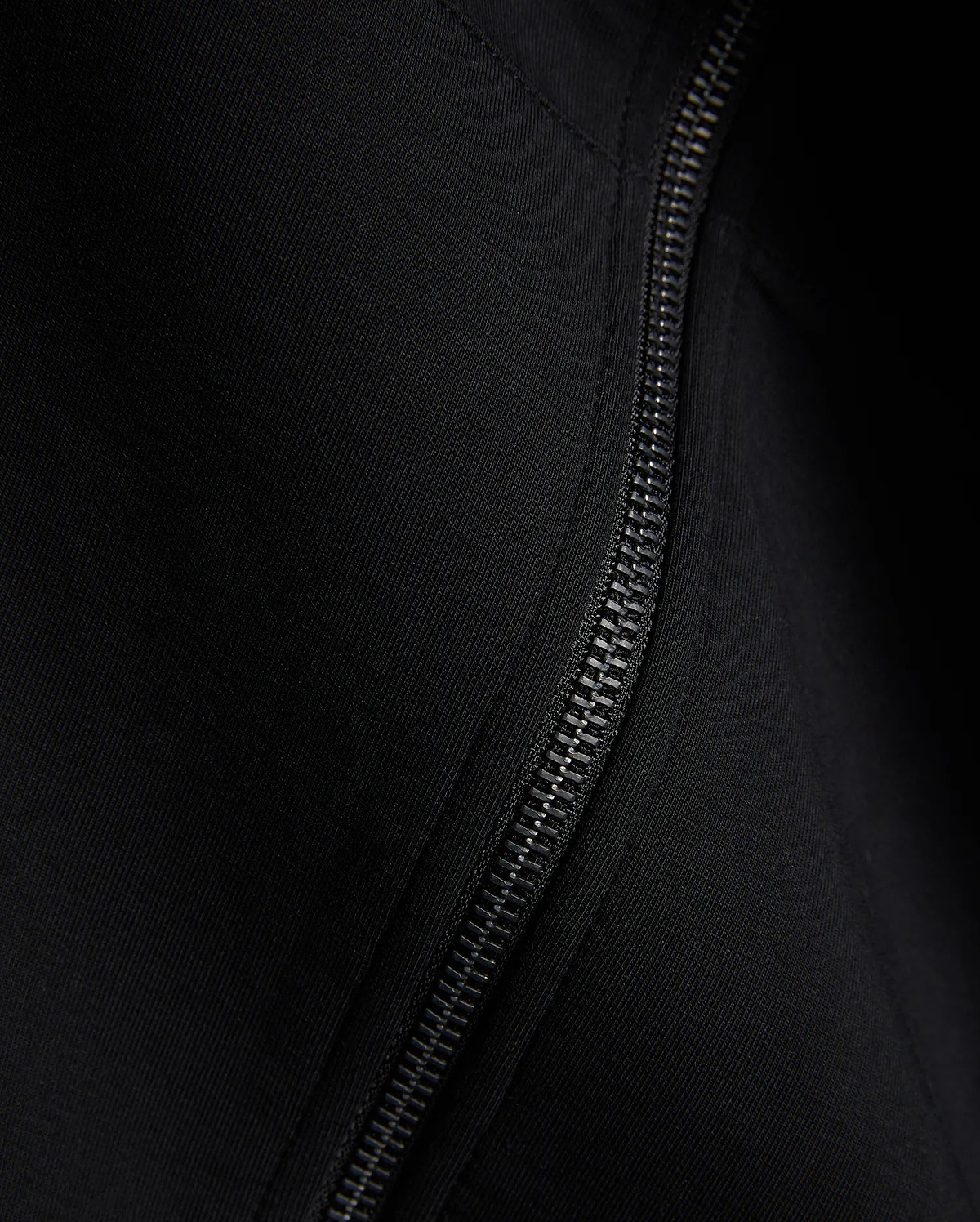 Black Mens Jonathan Zip Hoodie, a premium streetwear piece crafted with a sleek black zipper and a fine, subtle diagonal ribbed knit texture. (6)