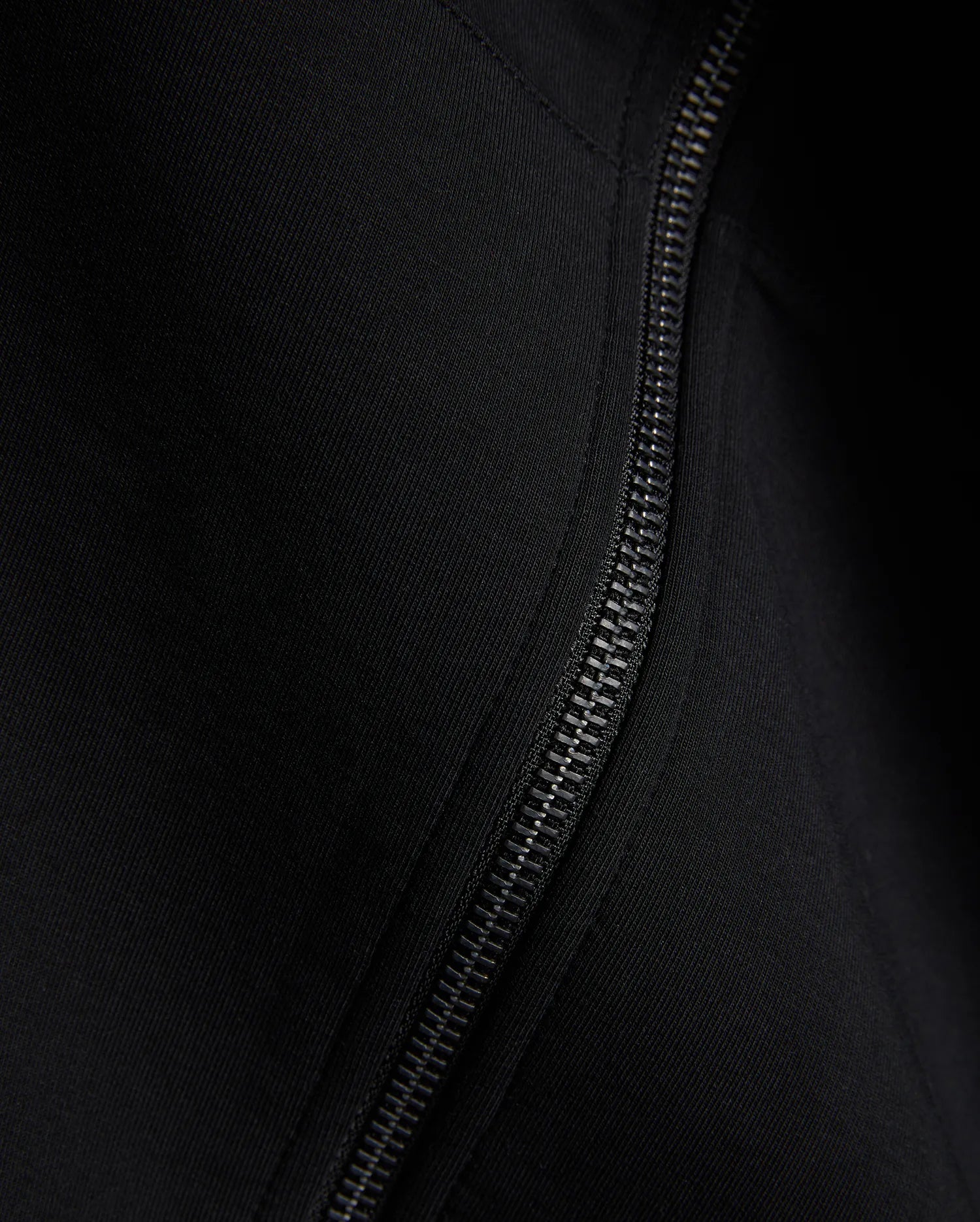 Black Mens Jonathan Zip Hoodie, a premium streetwear piece crafted with a sleek black zipper and a fine, subtle diagonal ribbed knit texture. (6)